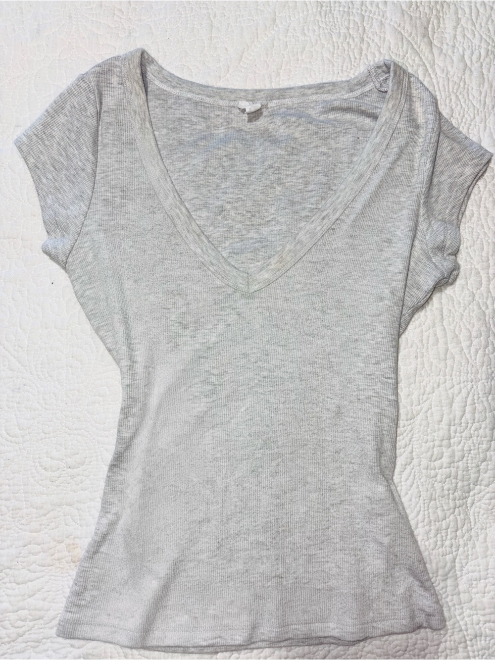 SnatchRib Deep V-Neck T-Shirt Grey